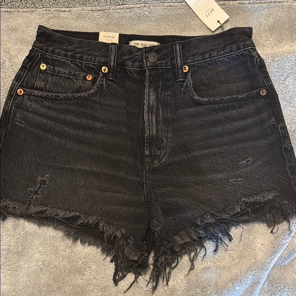 Edgy Black Jean Shorts with Distressed Frayed Hem